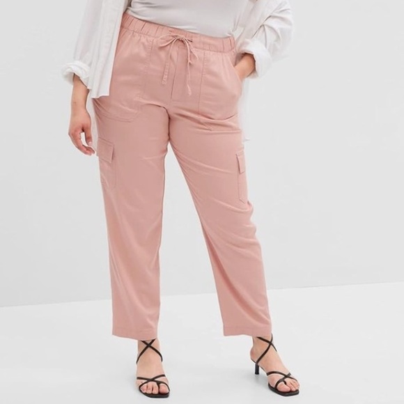 GAP Factory Pink Linen Blend Drawstring Easy Crop Cargo Pant Size Large Petite - Picture 1 of 9